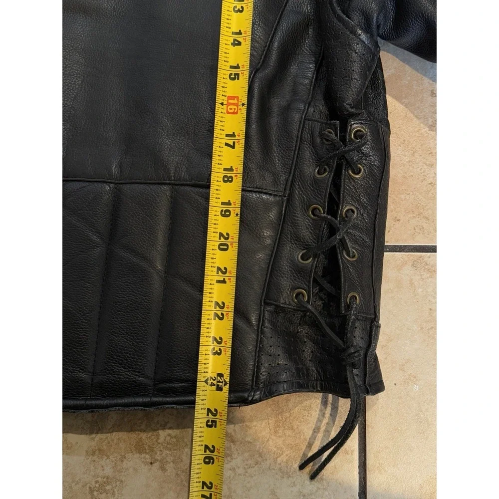 Vintage Motorcycle Leather Jacket Size Small Black Lace‎ Up Sided